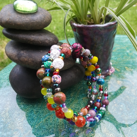 AGATE HOWLITE Crystals Gemstone Bracelet Handmade Beaded Festival Gift Beads - Picture 15 of 17